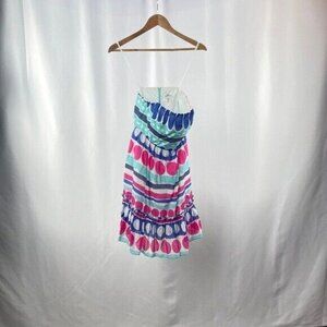 Vineyard Vines Ocean Splash Cotton Silk Strapless Mini Dress Blue Pink Sz 4
